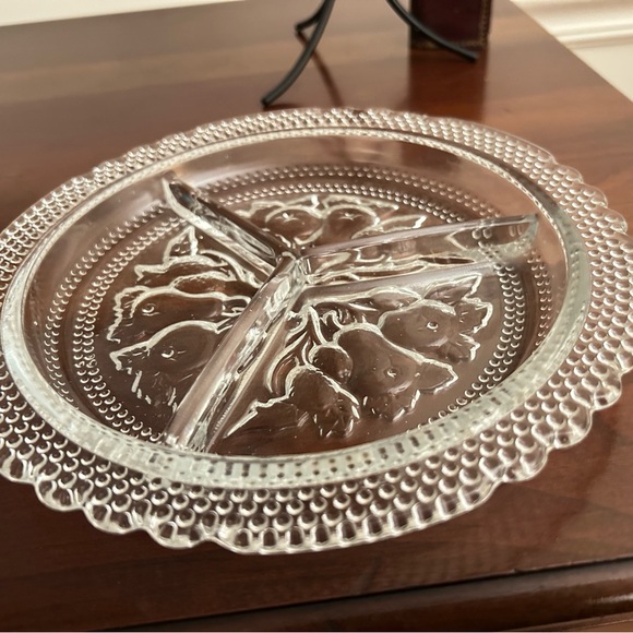 Vintage Pressed Glass Divided Serving Plate